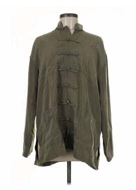 VTG Oriental Green Lightweight Shirt Jacket Frog Closure Mandarin Collar M